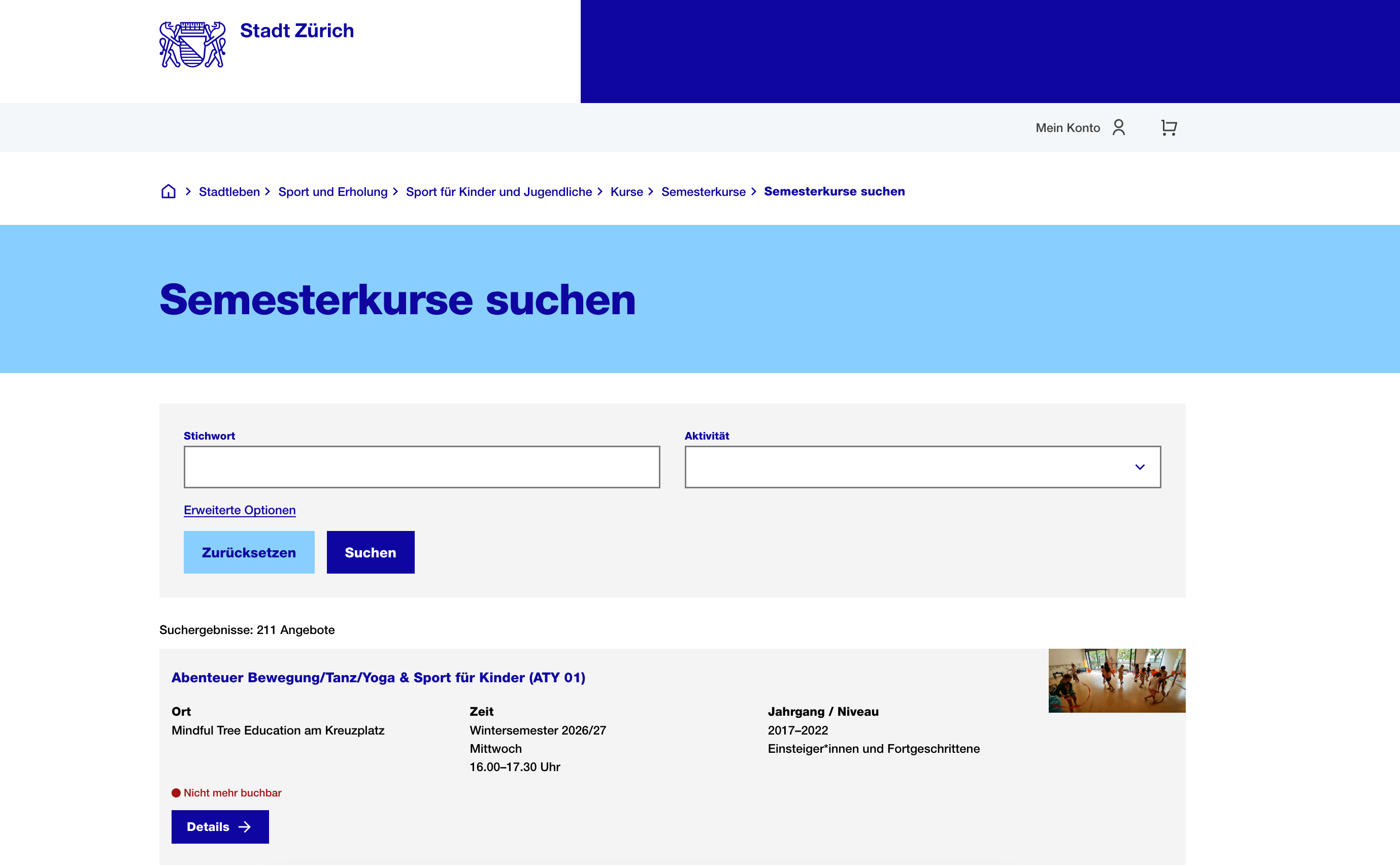 Original Zurich sports catalogue with a form-based search