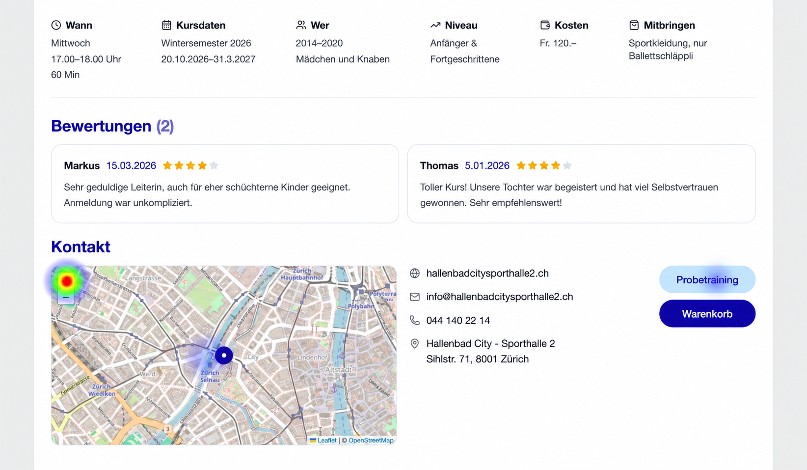 Maze click heatmap of the redesigned course details page