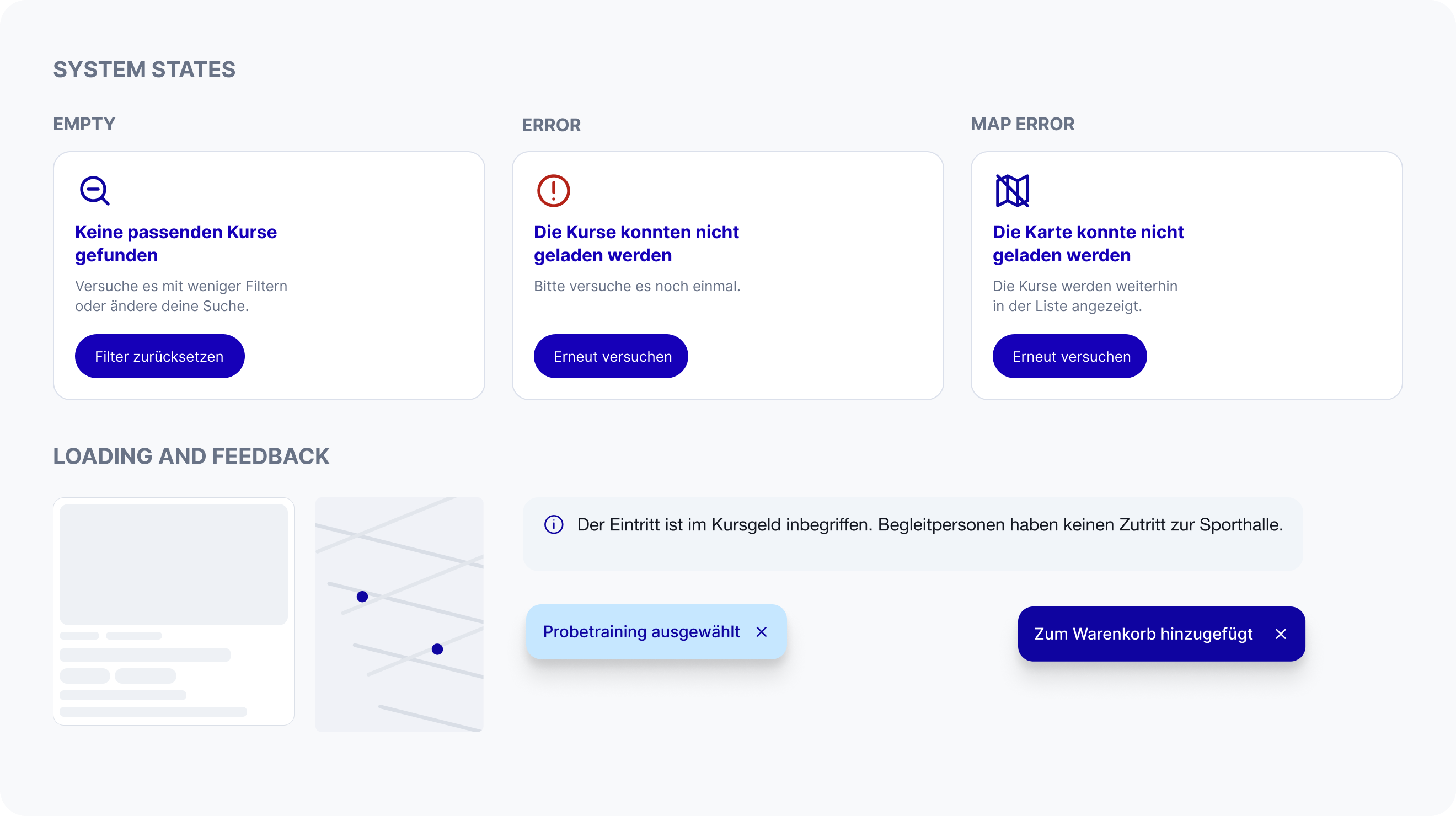 SportHub loading, empty, error and feedback states